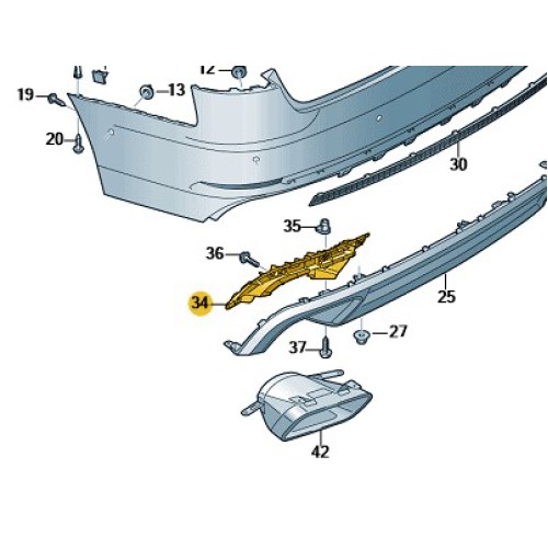 Audi A4 B9 bevestigingsframe achter uitlaat sierdeel.